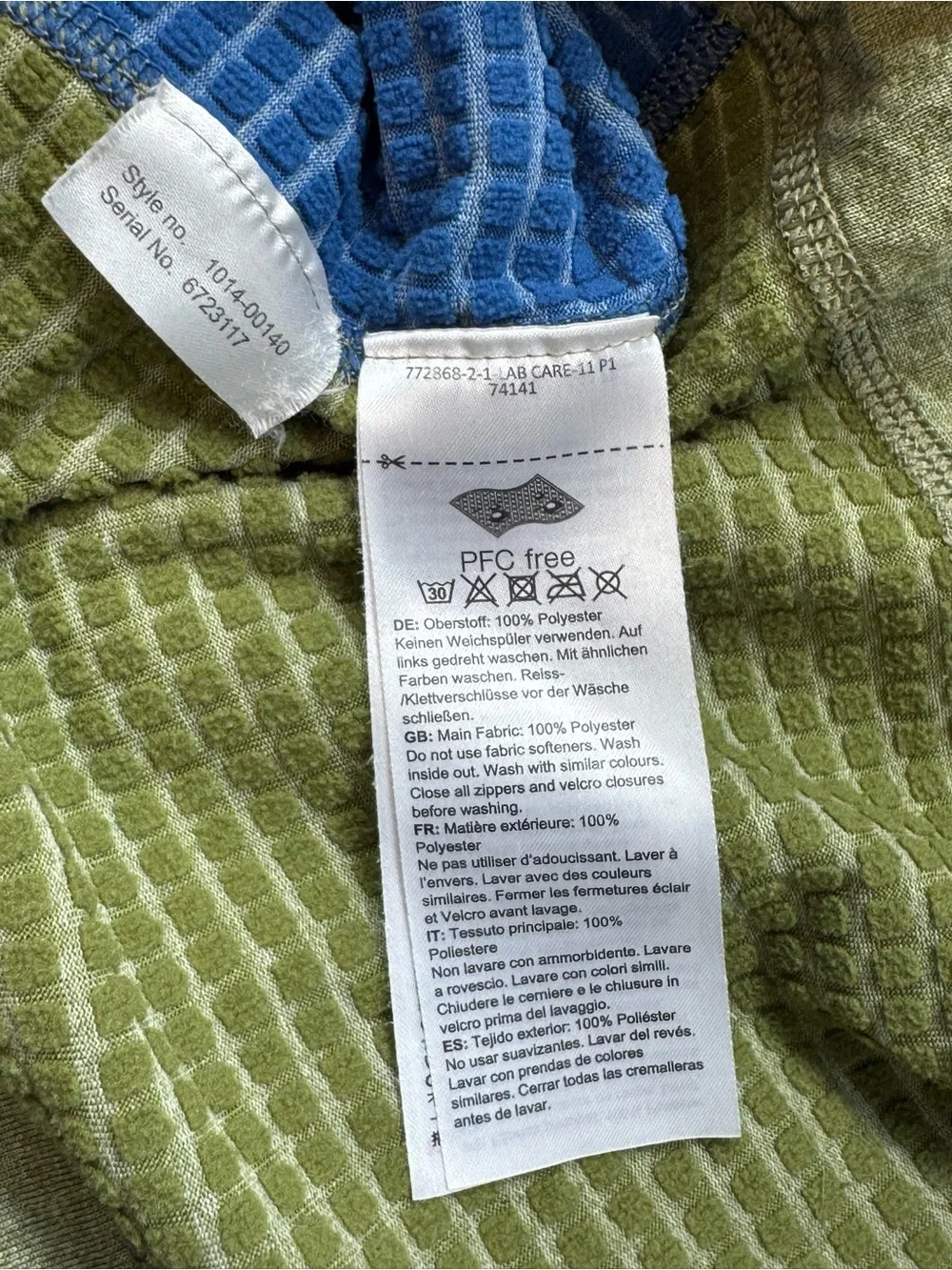 Mammut Men's Small Waffle Grid Technical Fleece Quarter Zip Sage & Blue